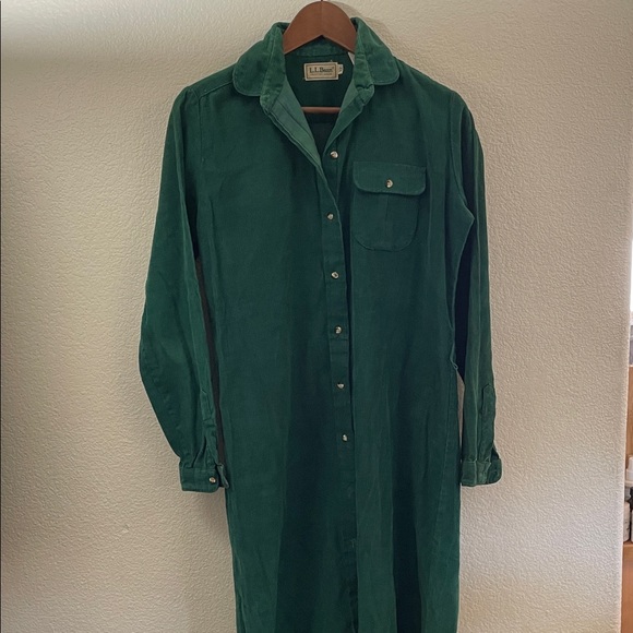 L.L. Bean Dresses & Skirts - L.L. Bean corduroy Forest Green maxi button down Dress Sz 12 western cottage